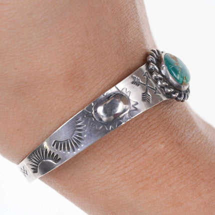 c1940's Fred Harvey Era southwestern Sterling and turquoise cuff bracelet dd - Estate Fresh Austin