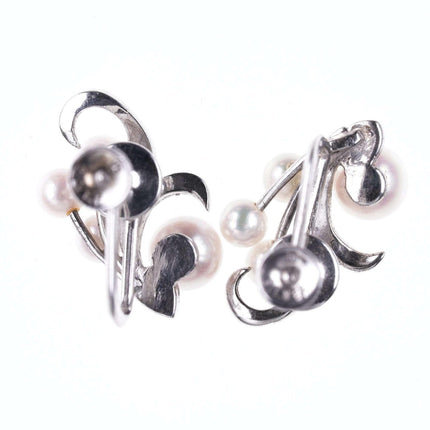 c1940's Mikimoto Pearl/silver screw back earrings - Estate Fresh Austin