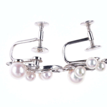 c1940's Mikimoto Pearl/silver screw back earrings - Estate Fresh Austin