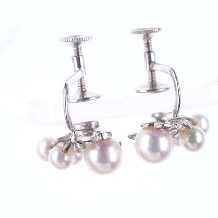 c1940's Mikimoto Pearl/silver screw back earrings - Estate Fresh Austin