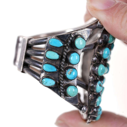 c1940's Native American silver Turquoise Cluster cuff bracelet - Estate Fresh Austin