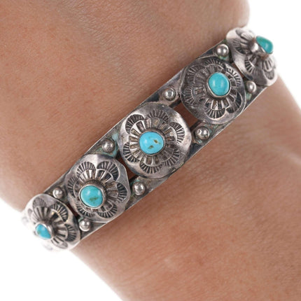 c1940's Navajo Native American sterling/turquoise heavy stamped cuff bracelet - Estate Fresh Austin