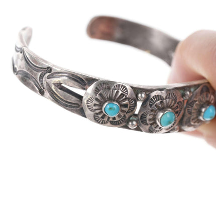 c1940's Navajo Native American sterling/turquoise heavy stamped cuff bracelet - Estate Fresh Austin