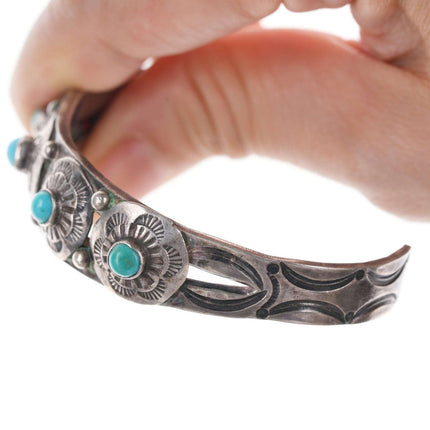 c1940's Navajo Native American sterling/turquoise heavy stamped cuff bracelet - Estate Fresh Austin