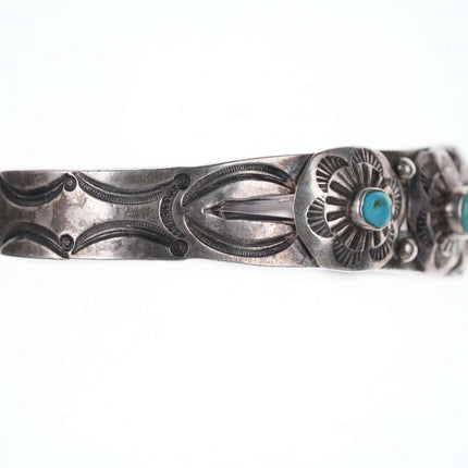 c1940's Navajo Native American sterling/turquoise heavy stamped cuff bracelet - Estate Fresh Austin