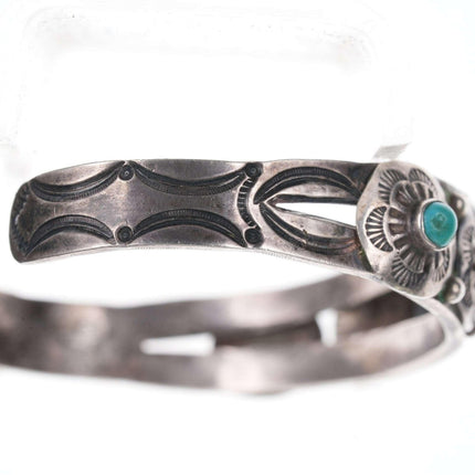 c1940's Navajo Native American sterling/turquoise heavy stamped cuff bracelet - Estate Fresh Austin