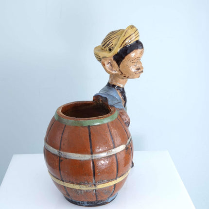 c1940s Tlaquepaque Mexican Folk pottery Man by barrel - Estate Fresh Austin