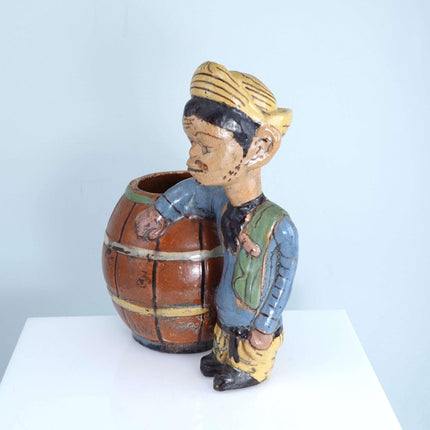 c1940s Tlaquepaque Mexican Folk pottery Man by barrel - Estate Fresh Austin