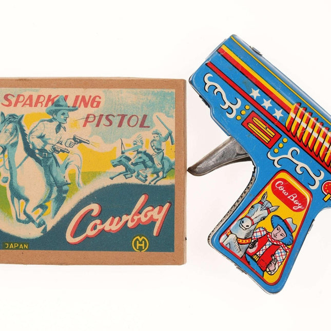 c1950 Japanese Tin Cowboy Sparkling Pistol Toy - Estate Fresh Austin