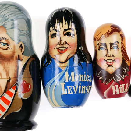 c1998 Bill Clinton Monica Lewinsky Comical Russian Nesting Dolls set - Estate Fresh Austin