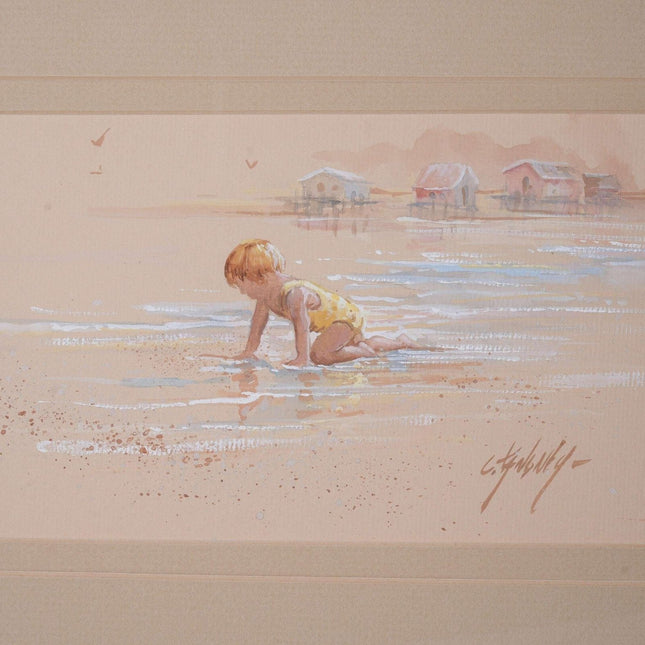 Candy Tangney Texas Coastal child on beach watercolor - Estate Fresh Austin