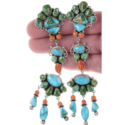 Carol Wylie Navajo Native American Sterling Multi-stone Chandelier earrings - Estate Fresh Austin