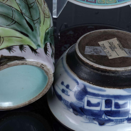 Chinese Ceramics Lot Qing to Republic Period 4 pieces Hand Decorated - Estate Fresh Austin