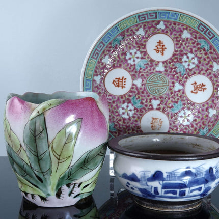 Chinese Ceramics Lot Qing to Republic Period 4 pieces Hand Decorated - Estate Fresh Austin