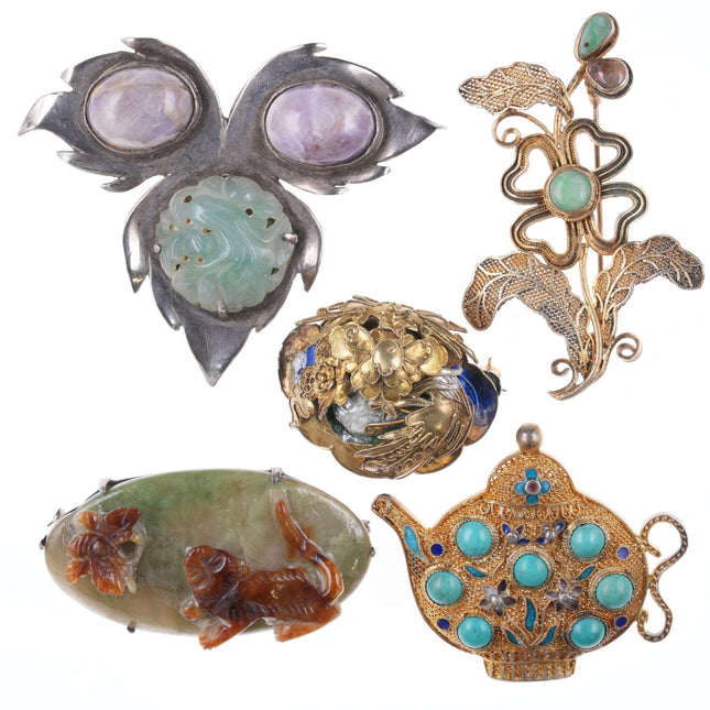 Collection Antique Chinese Jadeite, Silver, coral, pins - Estate Fresh Austin