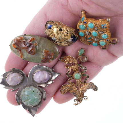 Collection Antique Chinese Jadeite, Silver, coral, pins - Estate Fresh Austin