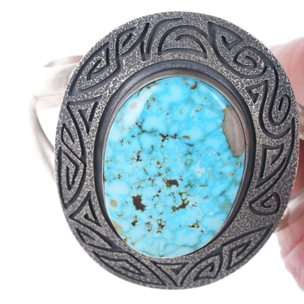 Daniel Benally Navajo Tufa Cast sterling turquoise cuff bracelet - Estate Fresh Austin