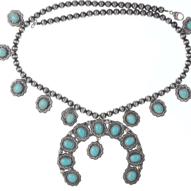 Danny Clark Navajo (1946-2021) Sterling/turquoise squash blossom necklace - Estate Fresh Austin