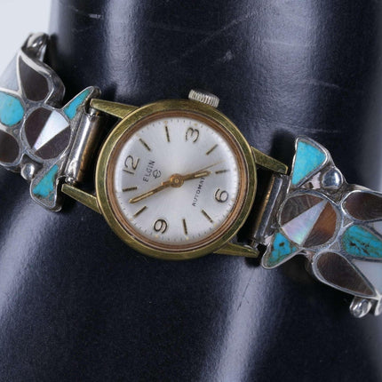 Early Ladies Zuni sterling multistone inlay watch with Automatic Hamilton watch - Estate Fresh Austin