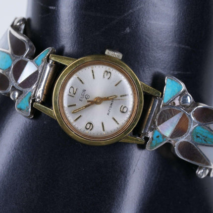 Early Ladies Zuni sterling multistone inlay watch with Automatic Hamilton watch - Estate Fresh Austin
