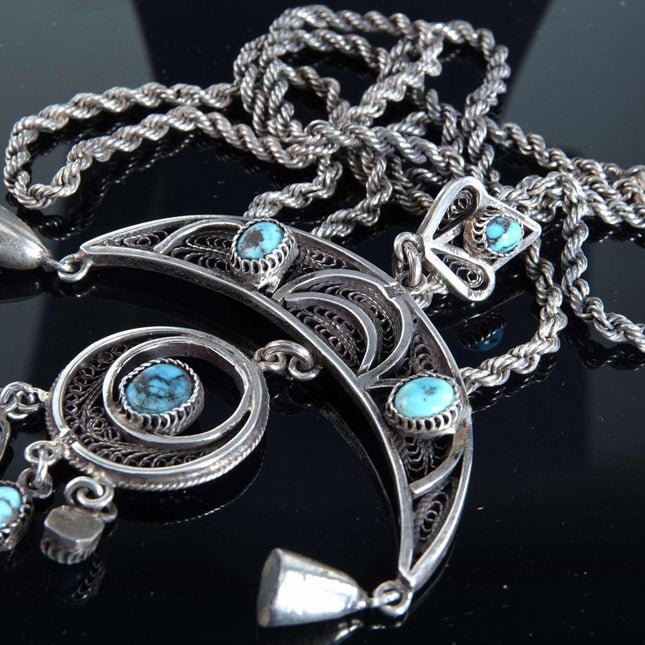 Egyptian Silver filigree and turquoise pendant with necklace - Estate Fresh Austin