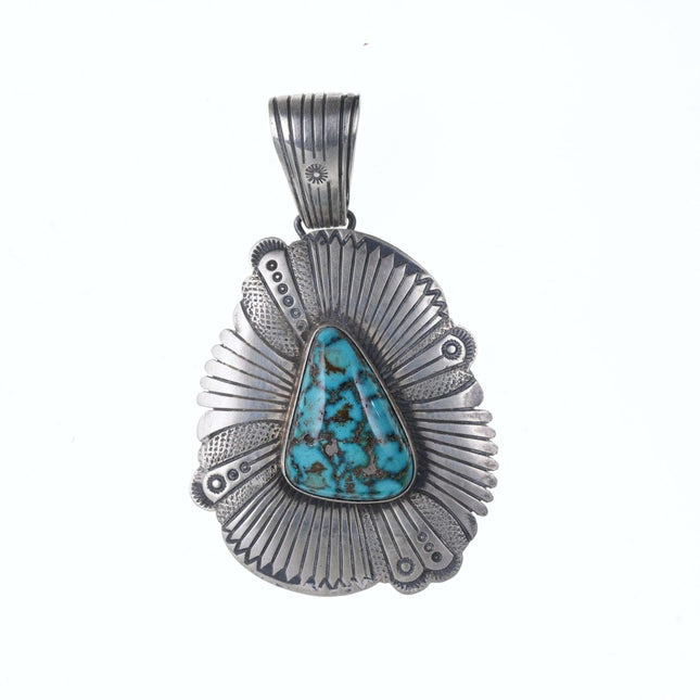 Ernest Bilay Sterling and Turquoise Mountain Turquoise Pendant - Estate Fresh Austin