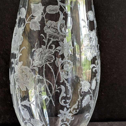 Fostoria Midnight Rose Etched Footed Flared Vase 8 3/8" - Estate Fresh Austin