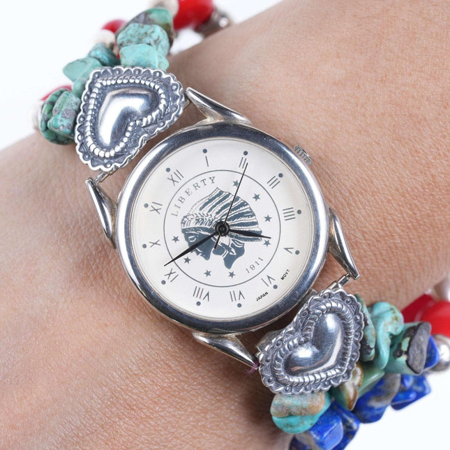 Fun Southwestern sterling/turquoise watch with charms - Estate Fresh Austin