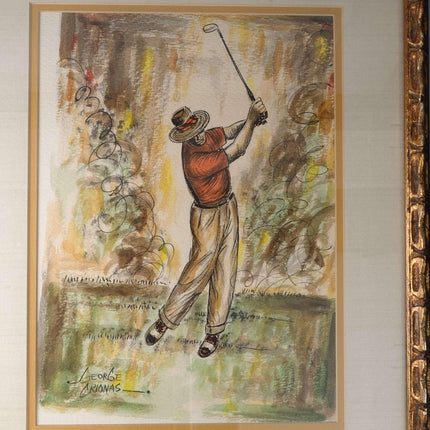 George Crionas(1925-2004) Golfer Watercolor Listed California Artist - Estate Fresh Austin
