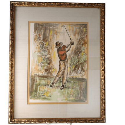 George Crionas(1925-2004) Golfer Watercolor Listed California Artist - Estate Fresh Austin