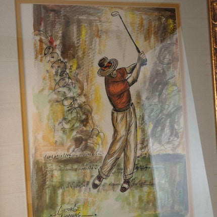George Crionas(1925-2004) Golfer Watercolor Listed California Artist - Estate Fresh Austin