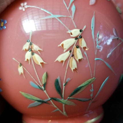 Harrach Bohemian Glossy Peachblow bulb Vases with enameled Flowers c.1890 - Estate Fresh Austin