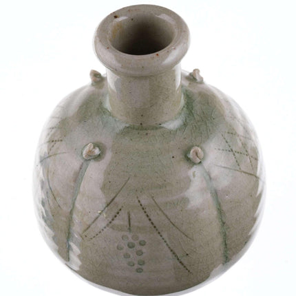 High quality Vintage Asian Style Incised Celadon Studio pottery bottle form vase - Estate Fresh Austin