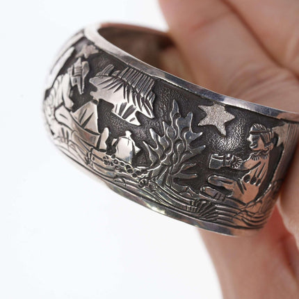 Hopi Overlay style Sterling silver cuff bracelet u - Estate Fresh Austin