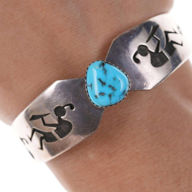 Hopi Sterling silver overlay style cuff bracelet with turquoise - Estate Fresh Austin