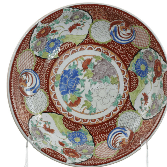 Huge c1900 Meiji Period Hand Painted Japanese bowl - Estate Fresh Austin