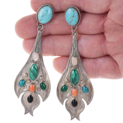 Huge Vintage Navajo Garcia Sterling Multi-stone earrings - Estate Fresh Austin