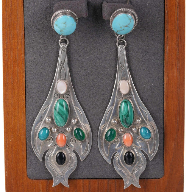 Huge Vintage Navajo Garcia Sterling Multi-stone earrings - Estate Fresh Austin