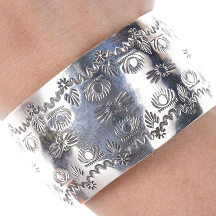 Jane Mason Southwestern Sterling Navajo Rug pattern cuff bracelet - Estate Fresh Austin