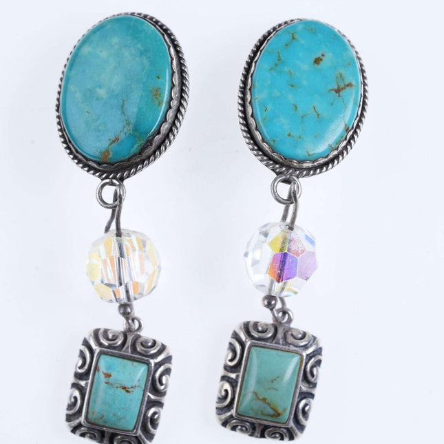 Joan Slifka Designs Sterling/turquoise clip/on earrings with Barse accents - Estate Fresh Austin
