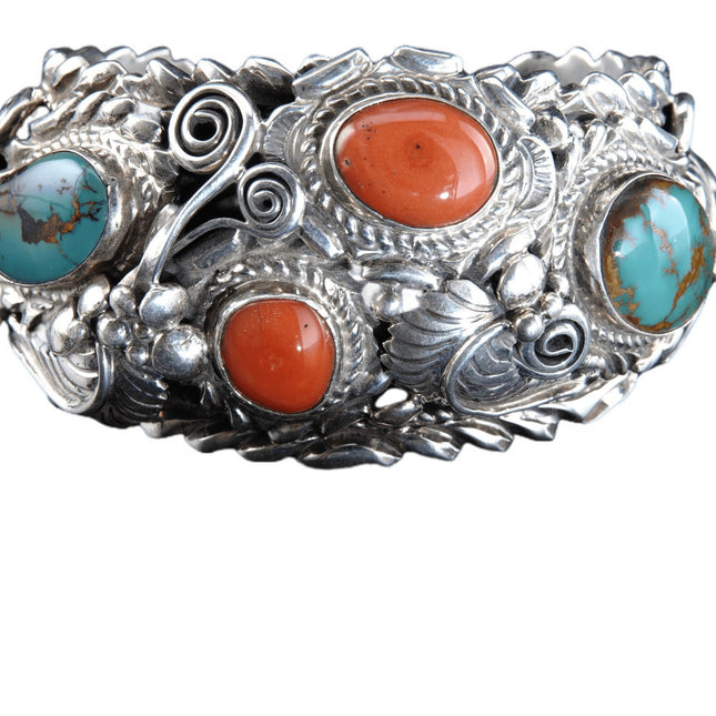 Joe Paul Navajo Sterling Royston Turquoise and Coral Cuff Bracelet - Estate Fresh Austin