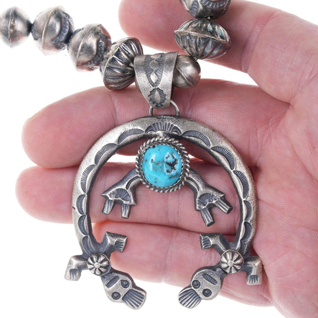 Kevin Billah Navajo Tufa Cast Sterling Silver Naja with turquoise and Beaded Nec - Estate Fresh Austin