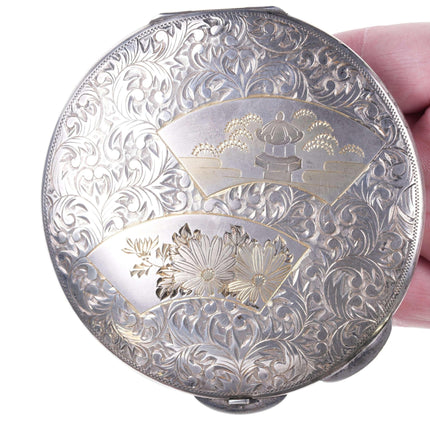 Large 1940's Japanese Hand Engraved 950 Silver compact r - Estate Fresh Austin