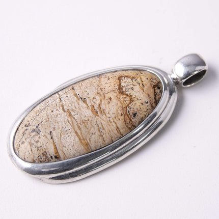 Large Barse Sterling Silver Pendant with Natural Stone - Estate Fresh Austin