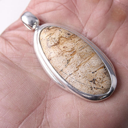 Large Barse Sterling Silver Pendant with Natural Stone - Estate Fresh Austin