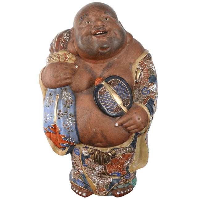 Large c1900 Japanese Moriage Decorated Hotei Happy Buddha Figure - Estate Fresh Austin