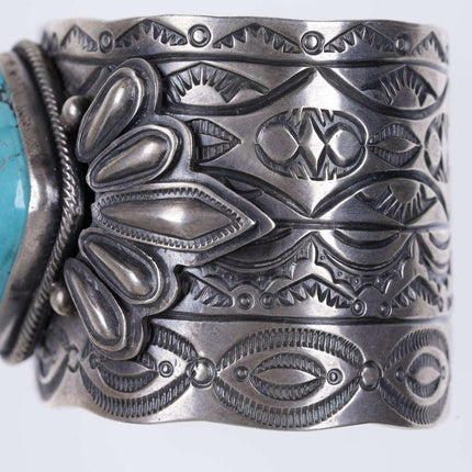 Large Daniel Clark Navajo Sterling Natural Turquoise Heavy stamped cuff Bracelet - Estate Fresh Austin