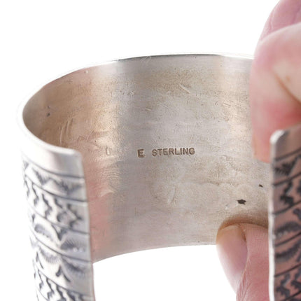 Large Navajo Sterling heavy stamped cuff bracelet - Estate Fresh Austin