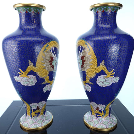 Large Vintage Chinese Cloisonné Dragon Vases Mirror Pair - Estate Fresh Austin