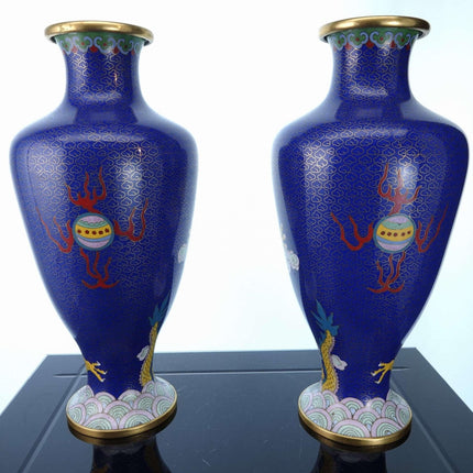 Large Vintage Chinese Cloisonné Dragon Vases Mirror Pair - Estate Fresh Austin